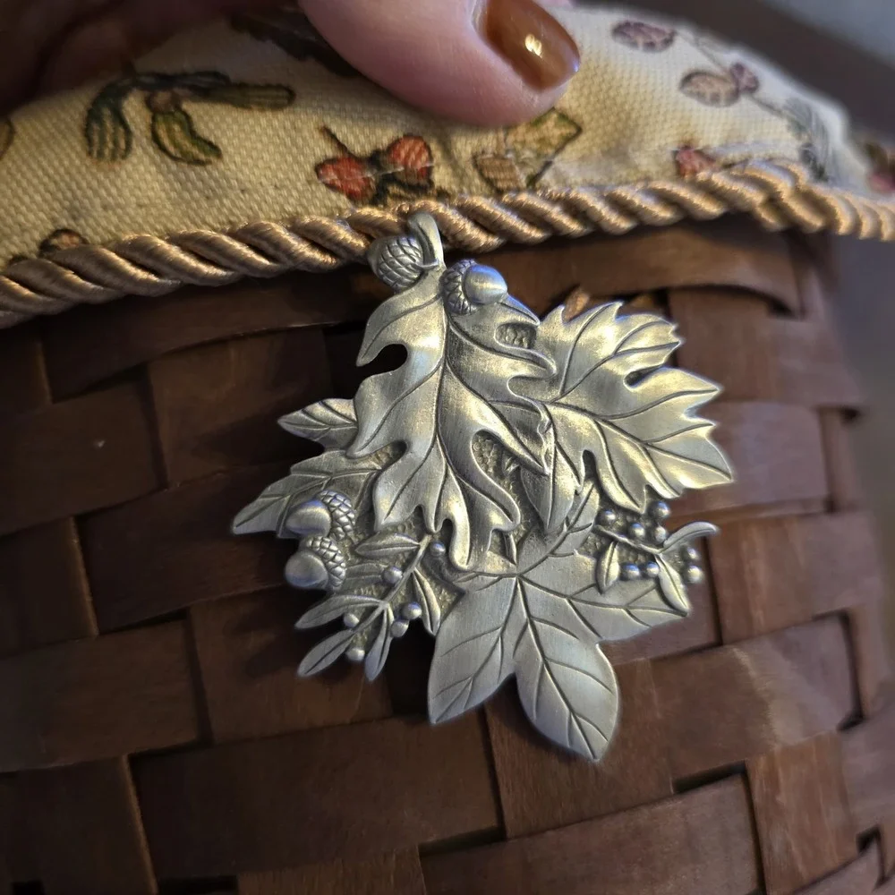 Longaberger‎ Sm Fruit Basket Set  Merlot Autumn Path Pewter Autumn Leaves Tie-On